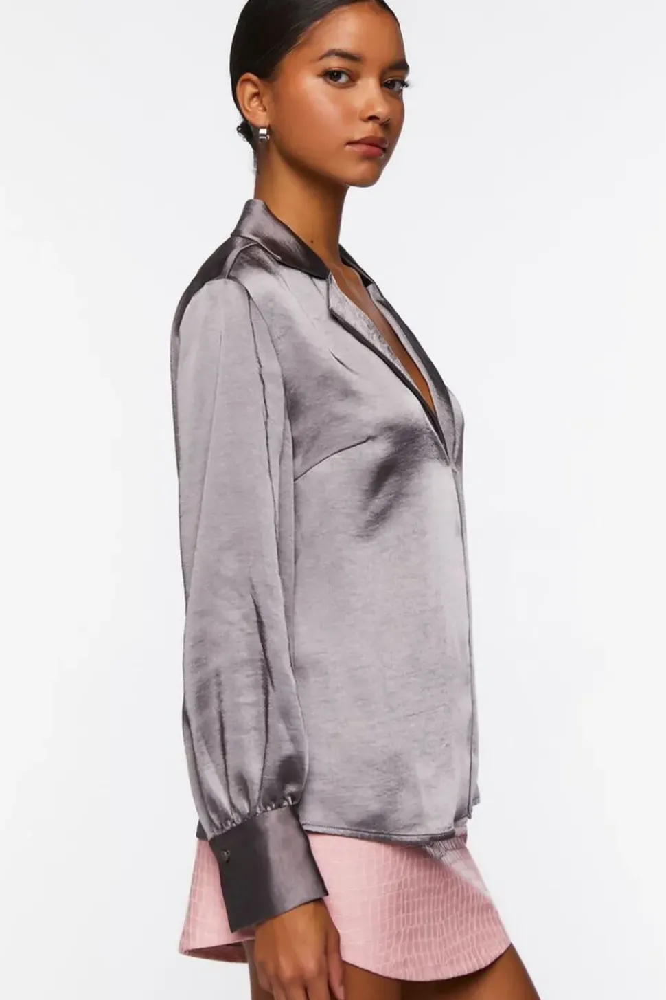 Satin Split-Hem Shirt