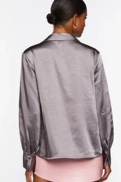 Satin Split-Hem Shirt