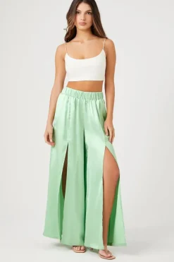 Satin Split Wide-Leg Pants