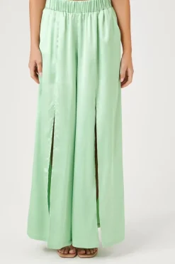 Satin Split Wide-Leg Pants