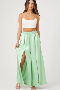 Satin Split Wide-Leg Pants