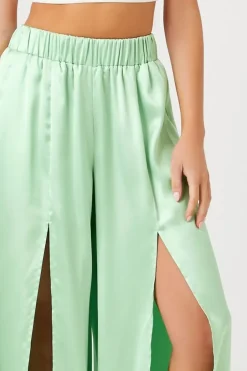 Satin Split Wide-Leg Pants