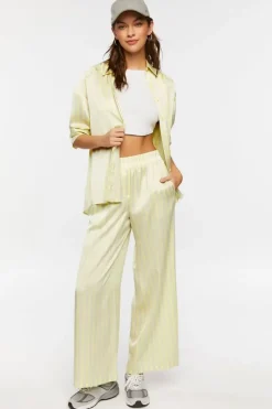 Satin Striped Wide-Leg Pants