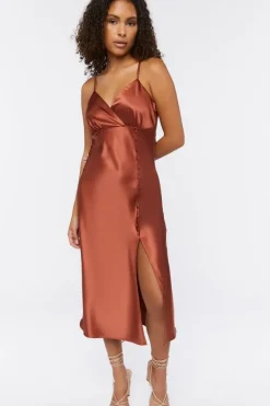 Satin Surplice Midi Dress