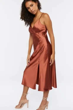 Satin Surplice Midi Dress