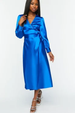 Satin Surplice Wrap Midi Dress