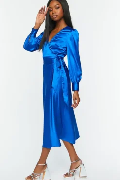 Satin Surplice Wrap Midi Dress