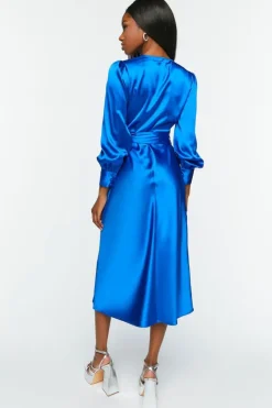 Satin Surplice Wrap Midi Dress