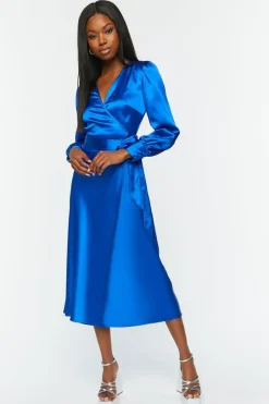 Satin Surplice Wrap Midi Dress