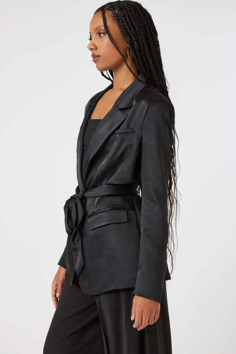 Satin Tie-Belt Blazer