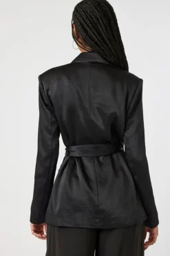 Satin Tie-Belt Blazer