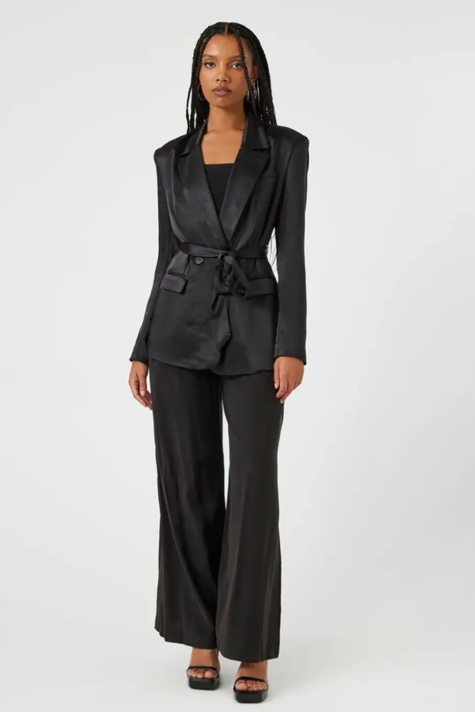 Satin Tie-Belt Blazer