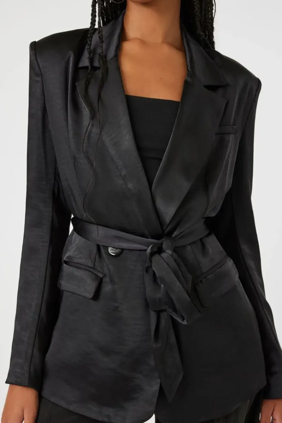 Satin Tie-Belt Blazer