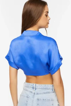 Satin Tie-Front Crop Top