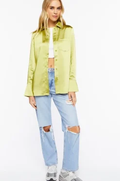 Satin Trumpet-Sleeve Shirt