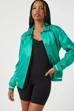 Satin Varsity-Striped Bomber Jacket