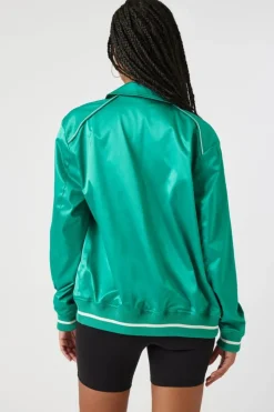 Satin Varsity-Striped Bomber Jacket