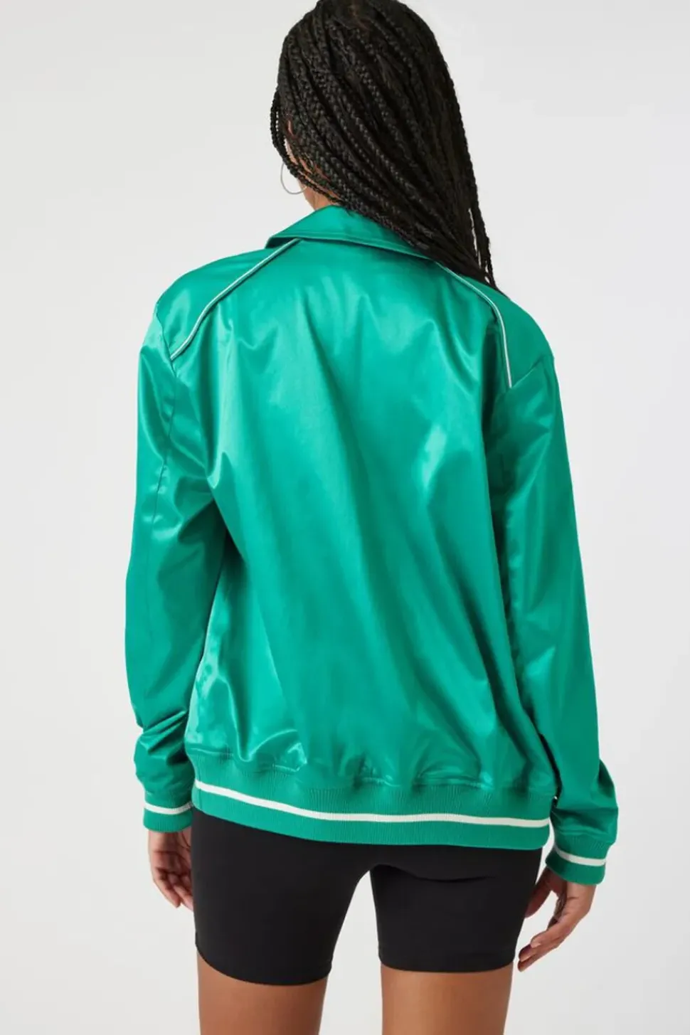 Satin Varsity-Striped Bomber Jacket