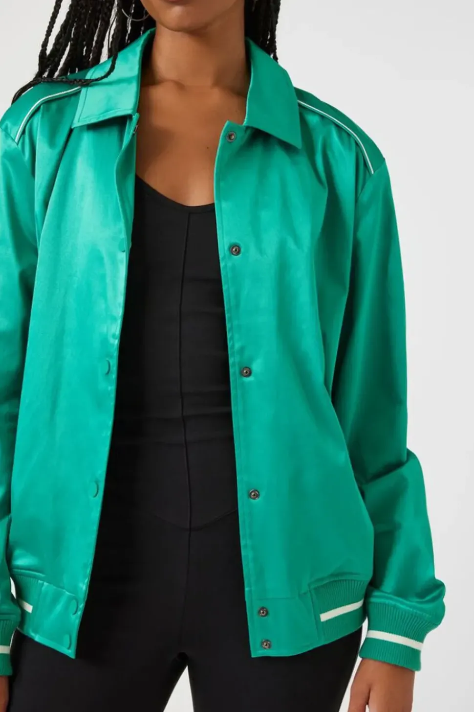 Satin Varsity-Striped Bomber Jacket