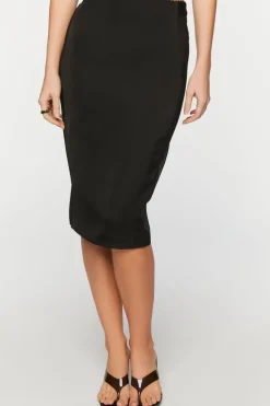 Satin Vented-Hem Midi Skirt