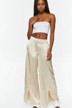 Satin Wide-Leg Split-Hem Pants