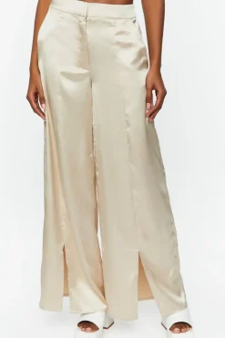 Satin Wide-Leg Split-Hem Pants