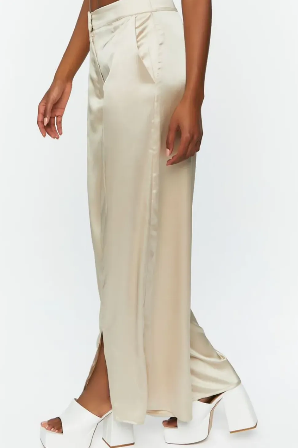 Satin Wide-Leg Split-Hem Pants