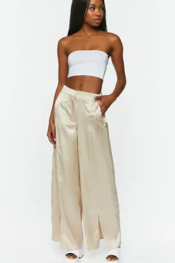 Satin Wide-Leg Split-Hem Pants