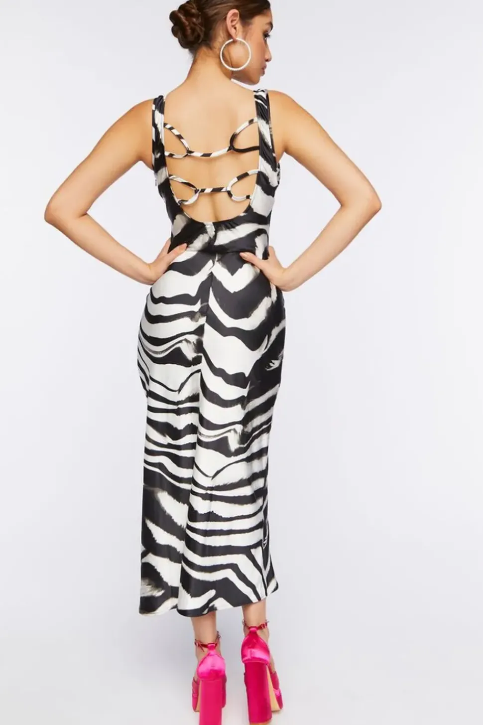 Satin Zebra Print Midi Dress