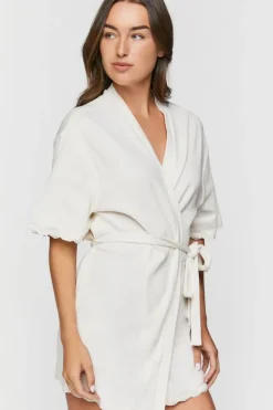 Scalloped-Trim Ribbed Lingerie Robe