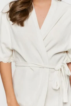 Scalloped-Trim Ribbed Lingerie Robe