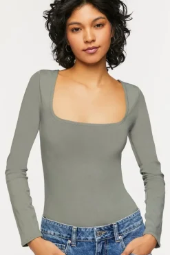 Scoop-Neck Long-Sleeve Bodysuit