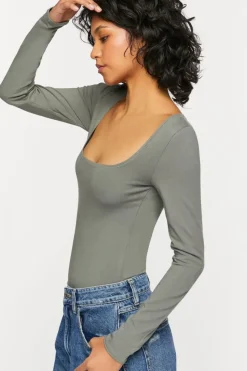 Scoop-Neck Long-Sleeve Bodysuit