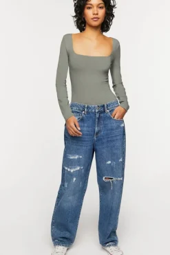 Scoop-Neck Long-Sleeve Bodysuit