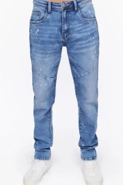 Seamed Paint Splatter Slim-Fit Jeans
