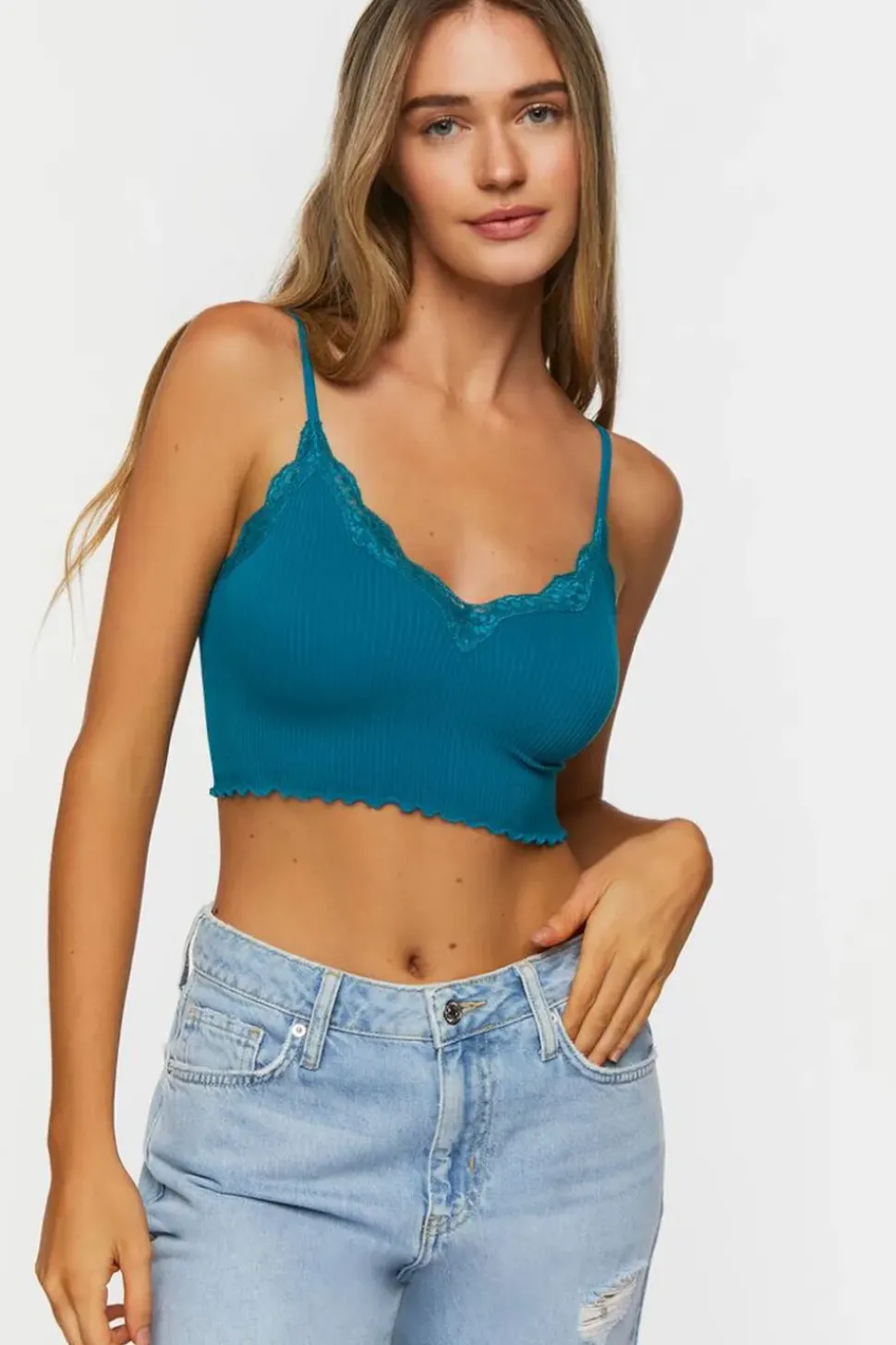 Seamless Lace-Trim Bralette