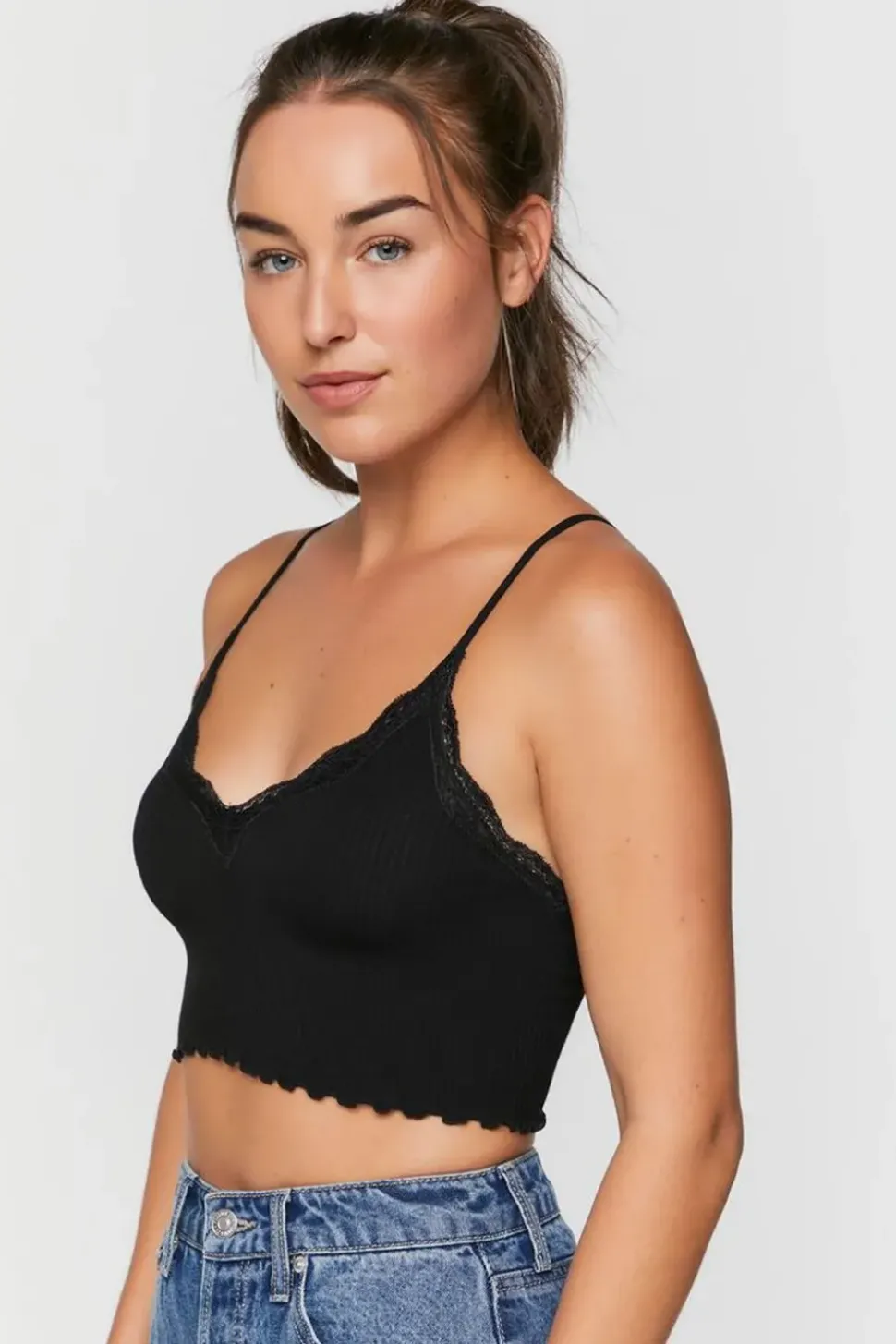 Seamless Lace-Trim Bralette
