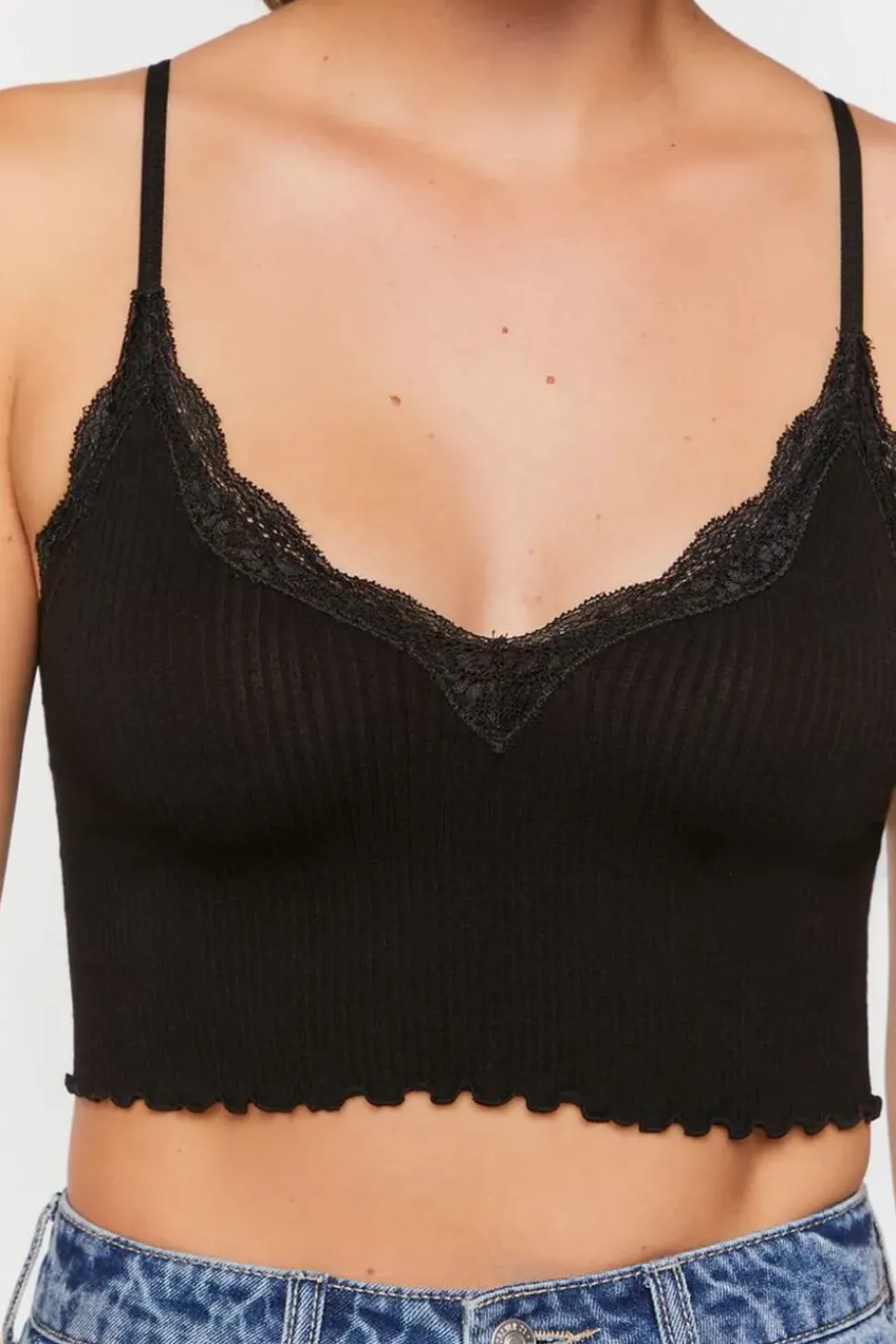 Seamless Lace-Trim Bralette