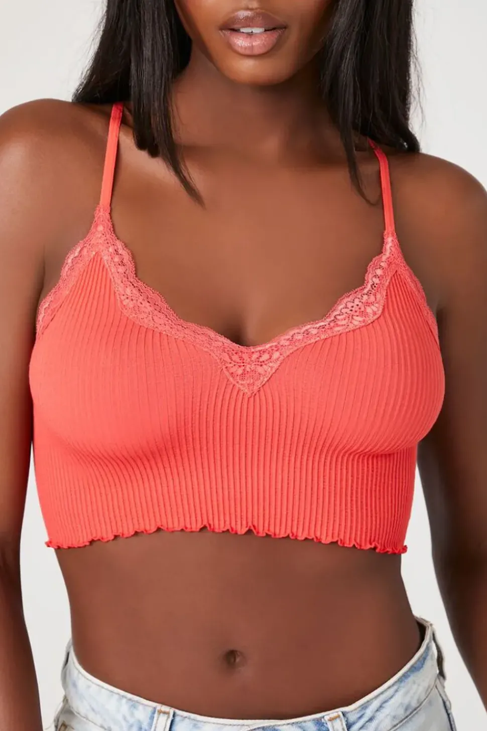 Seamless Lace-Trim Bralette
