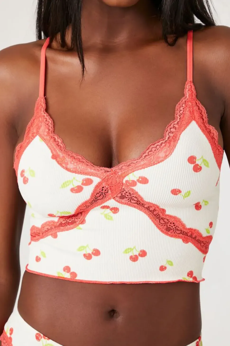 Seamless Lace-Trim Cherry Bralette