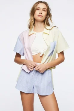 Seersucker Colorblock Striped Shirt