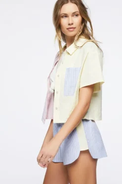 Seersucker Colorblock Striped Shirt