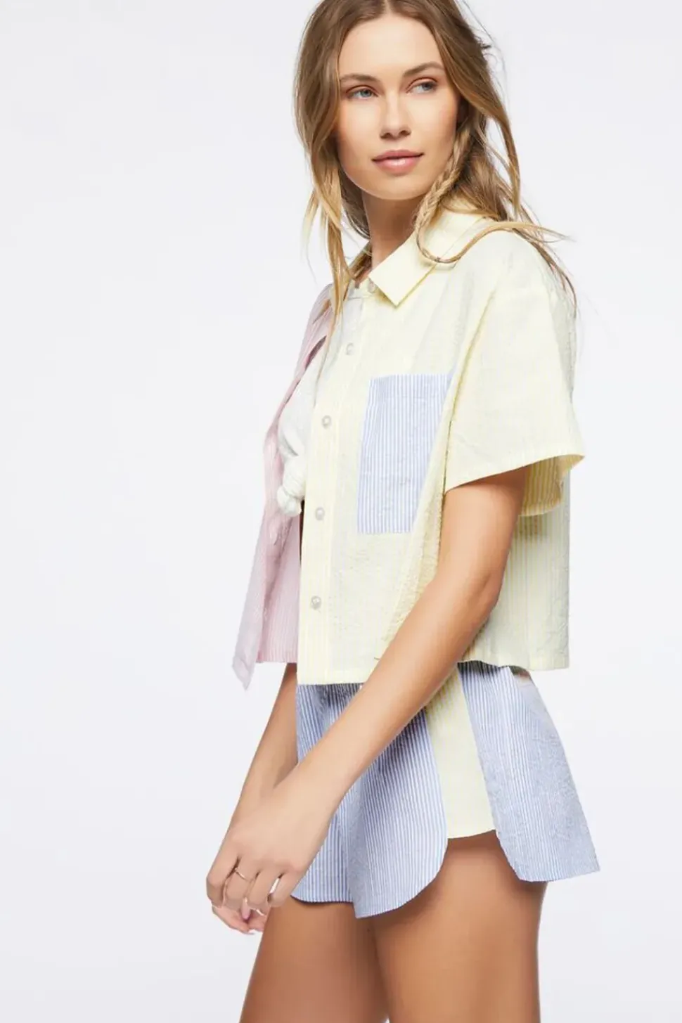 Seersucker Colorblock Striped Shirt