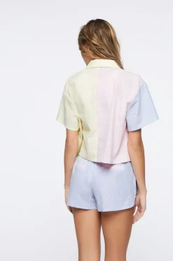 Seersucker Colorblock Striped Shirt