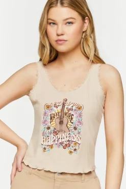 Self Love Graphic Lace-Trim Tank Top