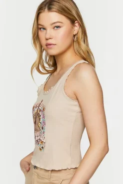 Self Love Graphic Lace-Trim Tank Top