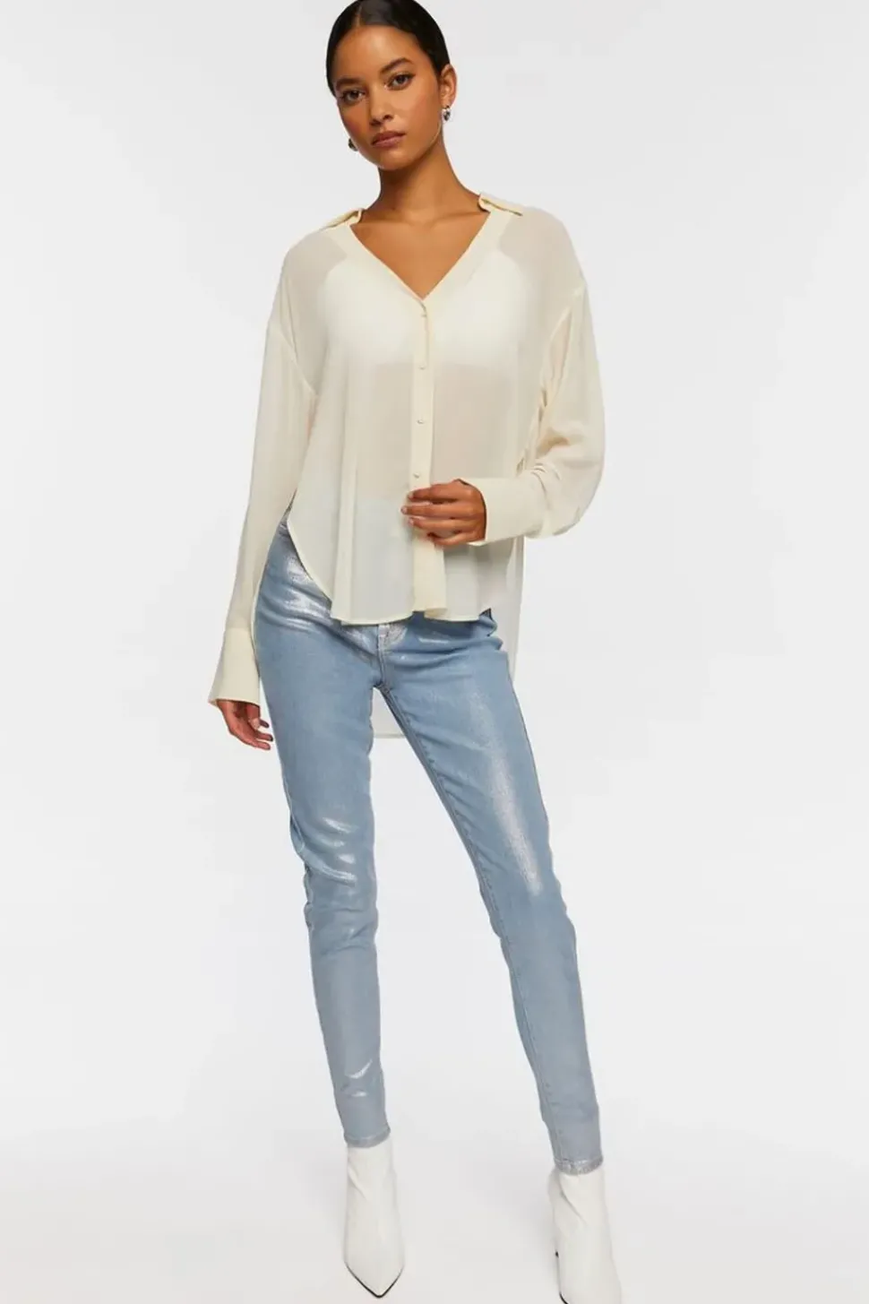 Semi-Sheer V-Neck Shirt