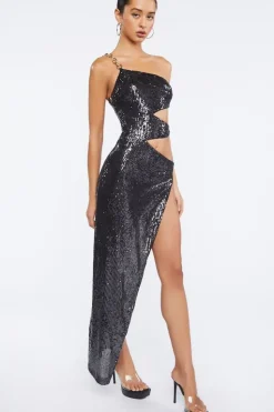 Sequin Cutout One-Shoulder Gown