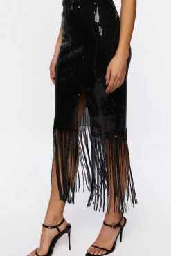 Sequin Fringe Midi Skirt