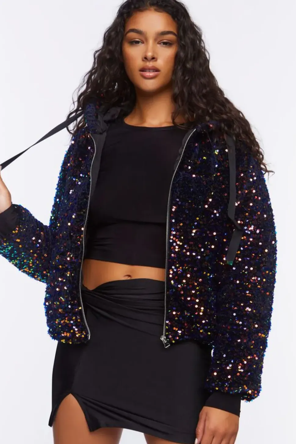 Sequin Hood Puffer Jacket